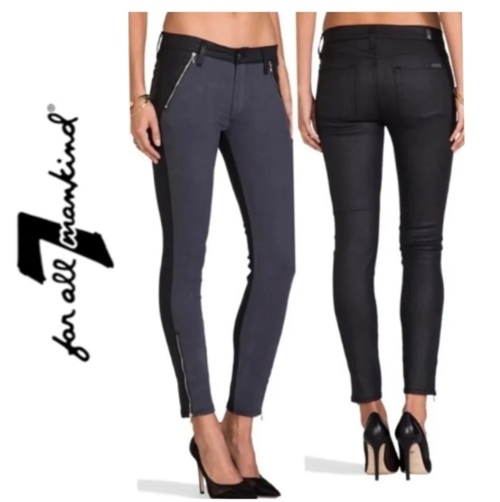 7 For All Mankind Grey And Black The Fashion Zip Sateen Skinny Jeans Size 25